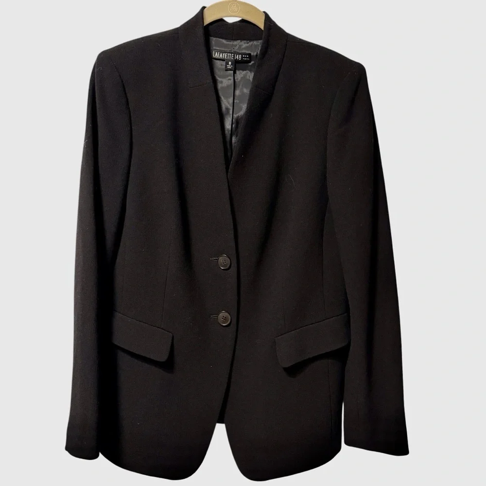 Lafayette 148 New York Stand Collar Virgin Wool Blazer Black 10 Quiet Luxury